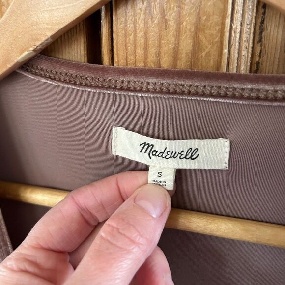 Madewell Small Blouse Taupe Pink Velvet Ballet Wrap Top Long Sleeve Tie Shirt - Picture 3 of 10